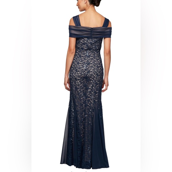 Alex Evenings Long Cold Shoulder, Mother of The Bride Gown - Picture 2 of 8